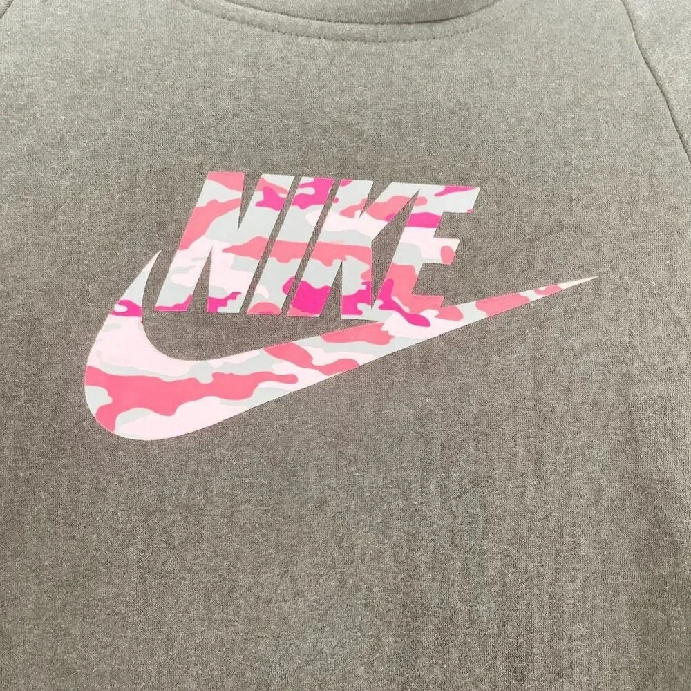 Nike Camo Pink Logo Hooded Sweatshirt Girls Kids Size L Black Oversized Pullover